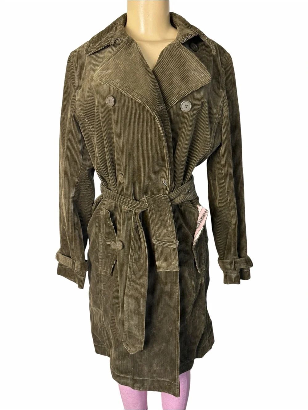 Vintage 2004 Gap Trench Coat Corduroy Double Breasted Belted Womens Small
